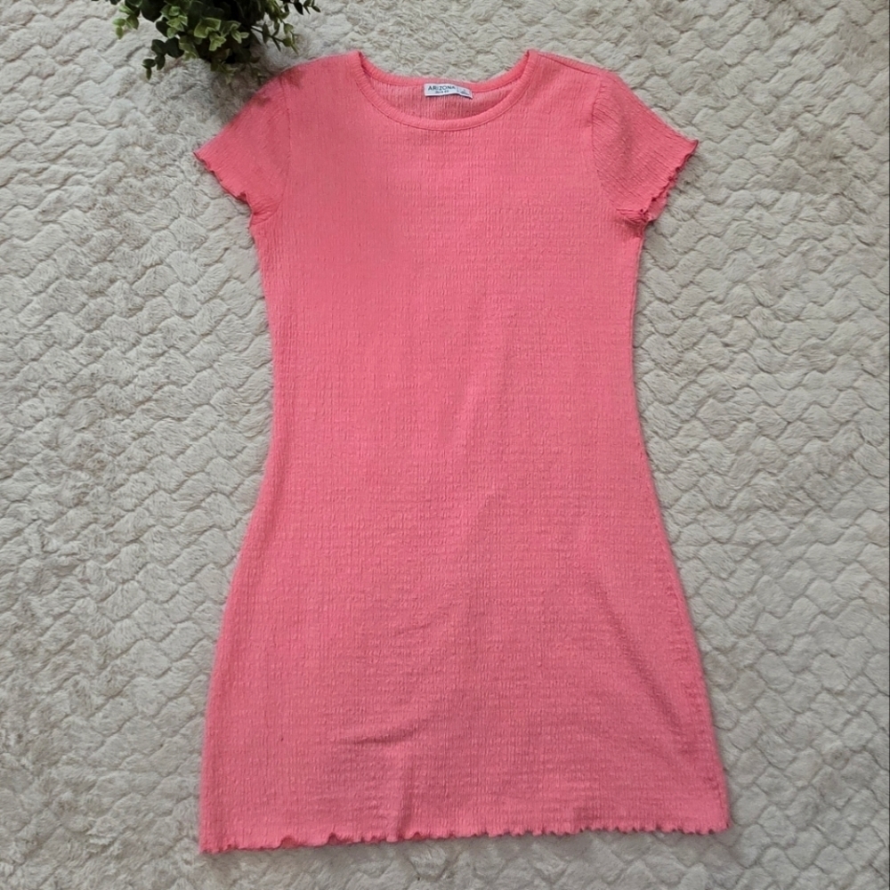 Arizona Jean Co Pink Ruched Short Sleeve Mini-Dress, Size Large